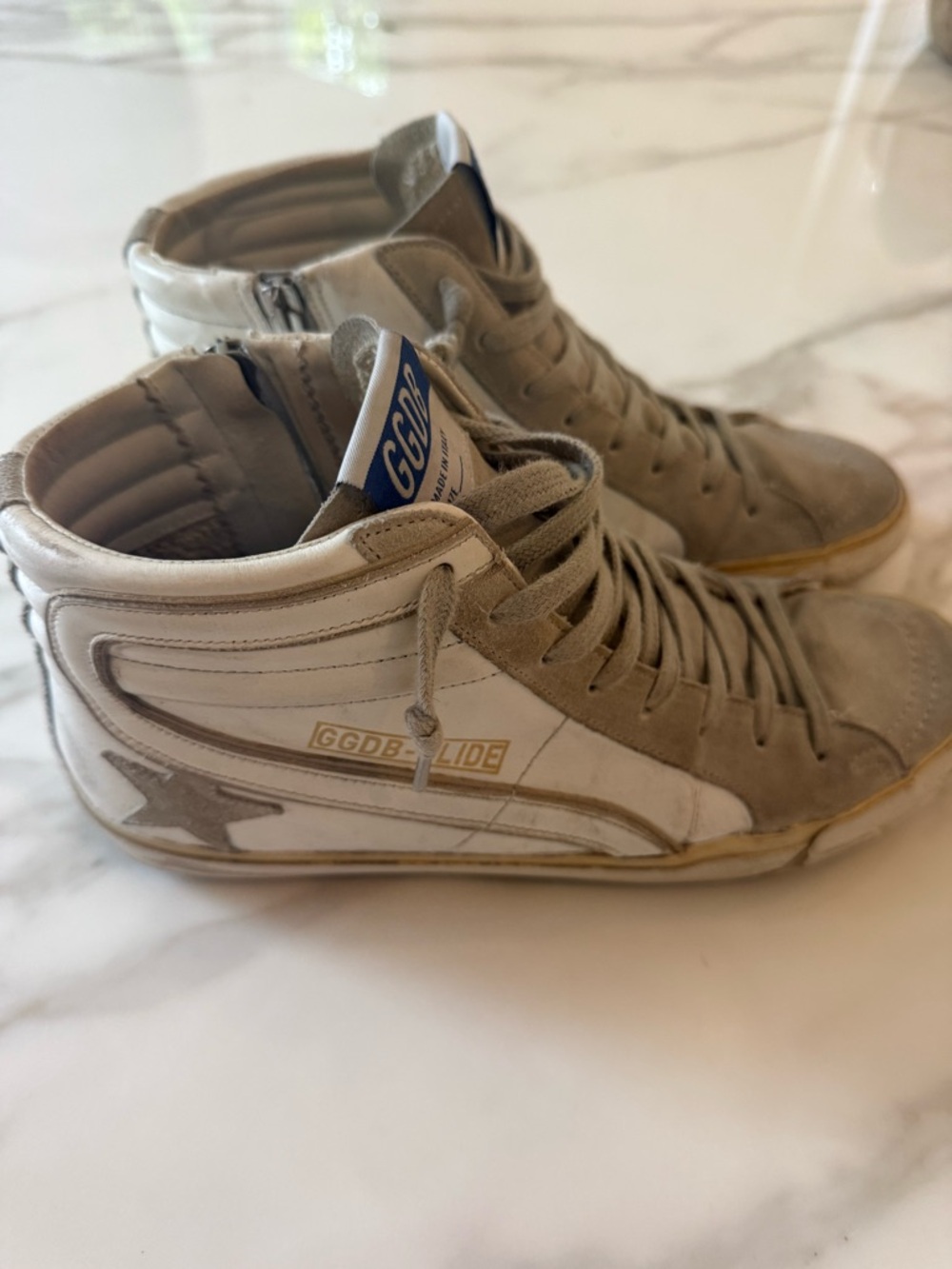 Golden Goose white and gray leather and Suede High-Top Sneakers with White Star - Picture 3 of 6